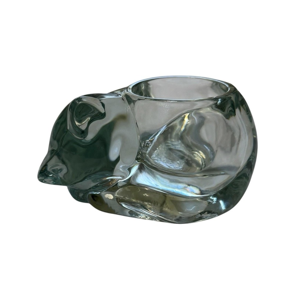 Indiana Glass Crystal Cat Votive Candle Holder Clear Glass Made USA Vintage